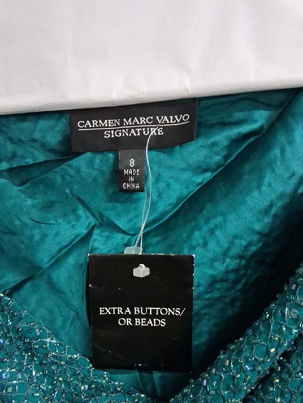 Carmen Marc Valvo Teal Beaded Evening Top Size 8. NWT